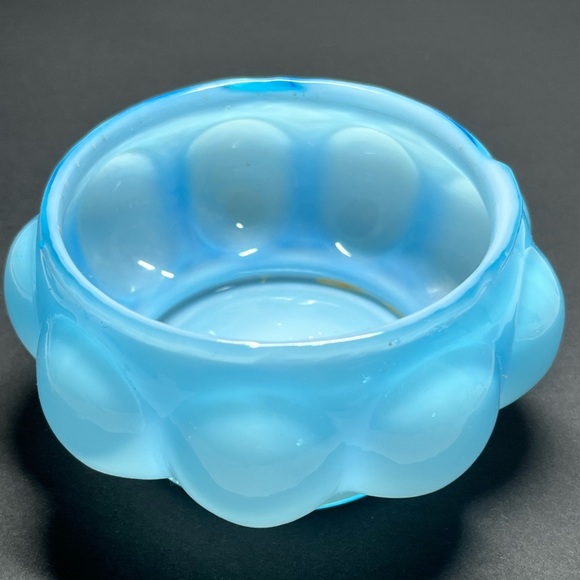 XL Fenton Melon Puff Box Powder Jar, Robin Egg Blue Frosted Overlay - Picture 6 of 10